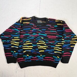 Vintage COOGI Australia Wool Sweater L Colorful Textured 3-D Knit Rainbow
